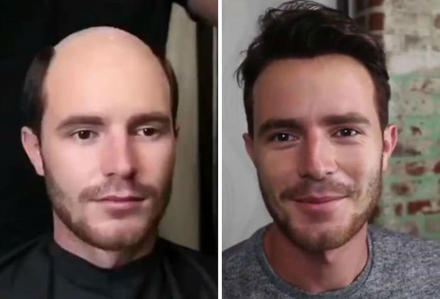 Мужской парик до и после